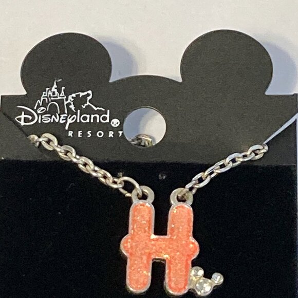 Vintage Disney Mickey Mouse Ears Necklace Initial Letter "H" 17-19" Pink Enamel - Picture 3 of 10
